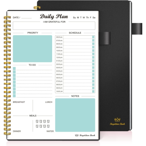 COOLHUT Daily Planner Undated, to Do List Notebook With Hourly Schedule Calendars Meal, Spiral Appointment Organizers Notebook for Man/women, Pocket, Pen Loop, 160 Pages (7X10")