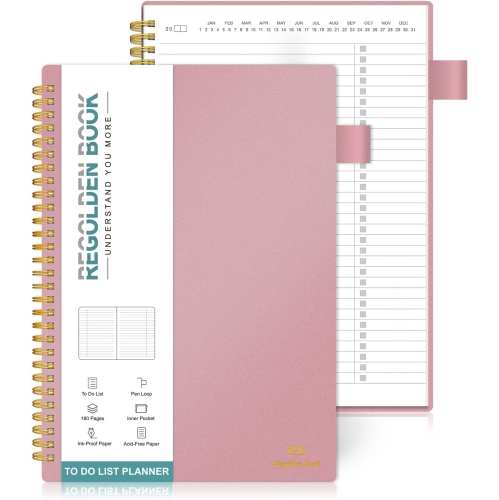 Daily Planner Undated, To Do List Notebook with Hourly Schedule CoolHut Calendars Meal, 160 Pages Pink