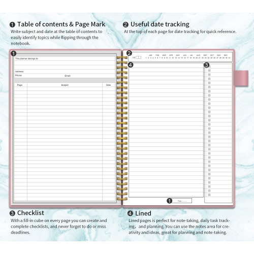 Daily Planner Undated, To Do List Notebook with Hourly Schedule CoolHut Calendars Meal, 160 Pages Pink