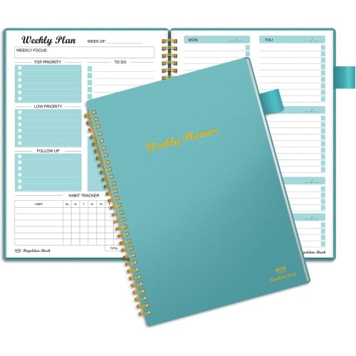 COOLHUT Weekly Planner Undated, Weekly Goals to Do List Notebook Calendars Organizers Habit Tracker Journal for Man & Women, Spiral Binding, Pocket, Pen Loop, 53 Weeks (7X10")