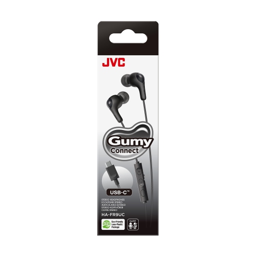 JVC HA-FR9UC-B - Écouteurs bouton USB type C avec fil Gumy Connect avec télécommande et microphone intégrés, noir
