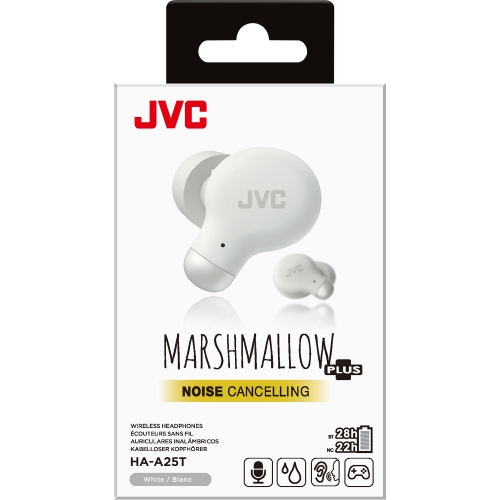 JVC HA-A25T-W - Marshmallow In-Ear Headphones with Noise Cancellation, Bluetooth 5.3, Charging Case and Touch Controls, White