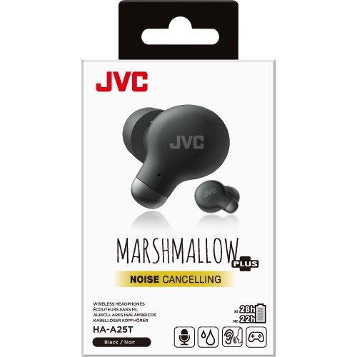 JVC HA-A25T-B - Marshmallow In-Ear Headphones with Noise Cancellation, Bluetooth 5.3, Charging Case and Touch Controls, Black