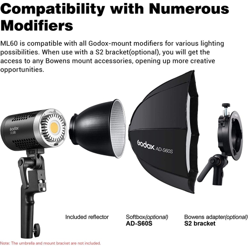 Refurbished - Godox ML60 Portable Studio LED Light Portrait Photography Fill Light 60W 5600K