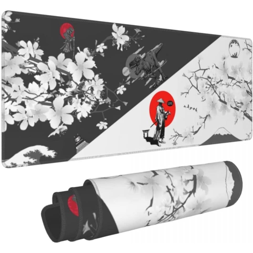 Black and White Cherry Blossom Gaming Mouse Pad XL Extended Large Mouse Mat  Desk Pad Stitched Edges Mousepad Long Non-Slip Rubber Base Mice Pad 31.5 X  11.8 Inch 