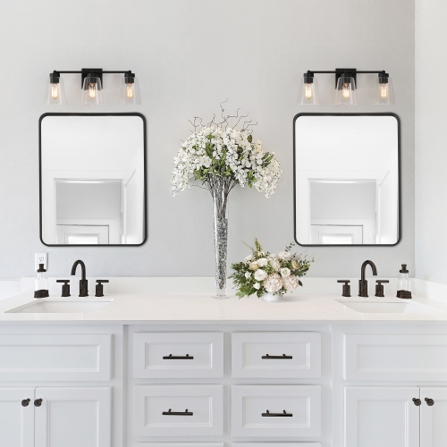Modern Bell Vanity Light for Bathroom 3-Light Matte Black Wall Sconce Light with Clear Glass Shades