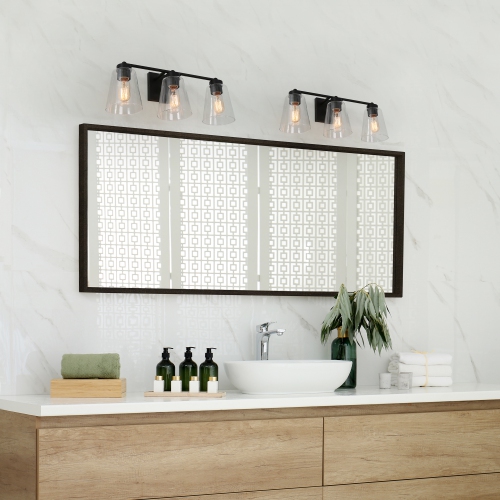 Modern Bell Vanity Light for Bathroom 3-Light Matte Black Wall Sconce Light with Clear Glass Shades