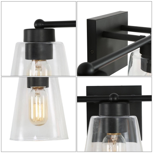 Modern Bell Vanity Light for Bathroom 3-Light Matte Black Wall Sconce Light with Clear Glass Shades