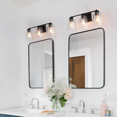 Modern Bell Vanity Light for Bathroom 3-Light Matte Black Wall Sconce Light with Clear Glass Shades