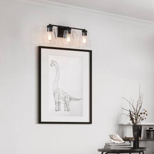 Modern Bell Vanity Light for Bathroom 3-Light Matte Black Wall Sconce Light with Clear Glass Shades
