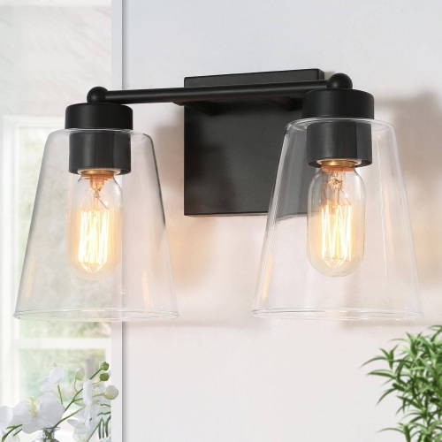 UOLFIN  Modern Bell Bathroom Vanity Light 2-Light Matte Torch Wall Sconce Light With Clear Glass Shade In Black