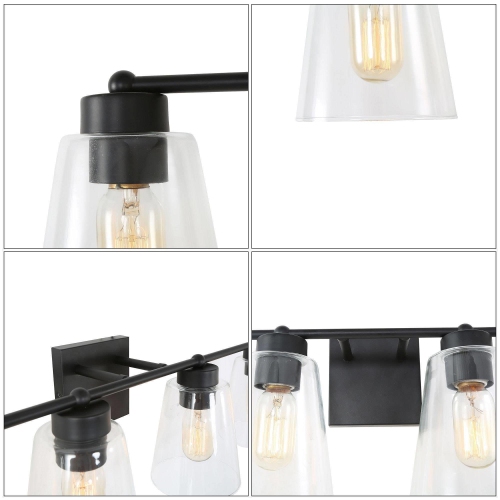 Modern Bell Bathroom Room Vanity Light, 29-in 4-Light Transitional Black in Clear Cone Glass LED Modern/Contemporary Vanity Light