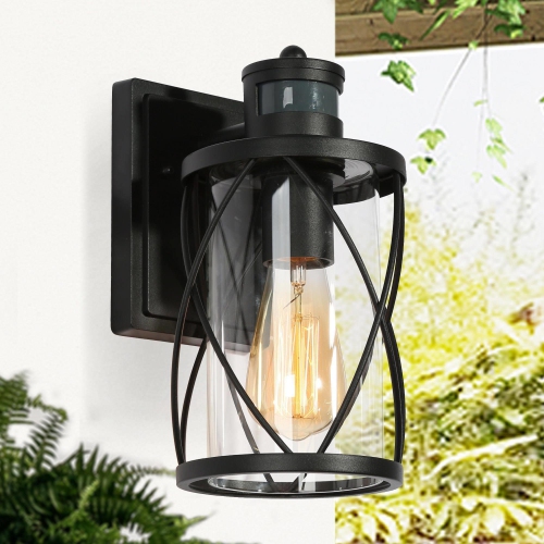 Modern Industrial Cylinder Motion Sensor Wall Sconce Light 1-Light Black Cage Wall Light 1-Pack