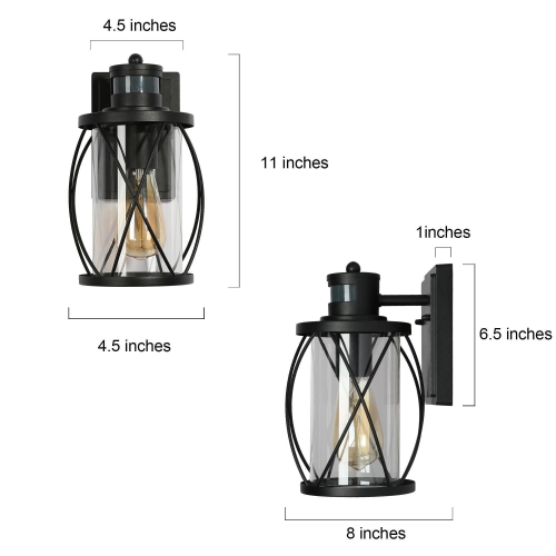 Modern Industrial Cylinder Motion Sensor Wall Sconce Light 1-Light Black Cage Wall Light 1-Pack