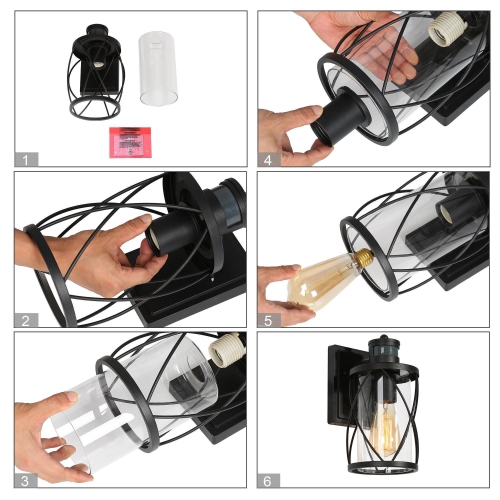 Modern Industrial Cylinder Motion Sensor Wall Sconce Light 1-Light Black Cage Wall Light 1-Pack