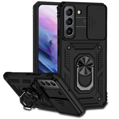 KEEGUARD Case For Samsung Galaxy S21 FE 5G Dual Layer Heavy Duty Military Shockproof Camera Lens Card Slot Holder With KickStand
