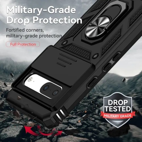 Étui KEEguard pour Pixel 7 Pro Military béquille objectif appareil photo Slide Card Slot car aimant support antichoc - Bleu foncé