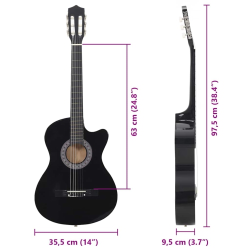 Guitare pan coupé style Western classique avec 6 cordes noir 38 po VidaXL