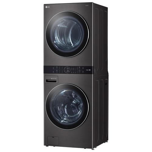 LG WashTower 5.2 Cu. Ft. HE Steam Washer & 7.4 Cu. Ft. Dryer Laundry Centre (WKGX201HBA) - Black Stainless