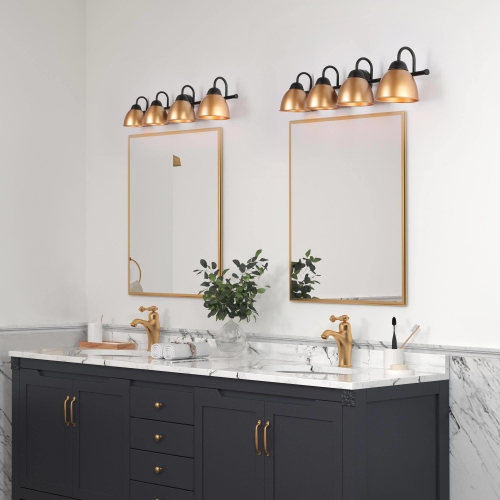 Modern Black Bathroom Vanity Light, 30.5 in. 4-Light Black and Gold Bell Bathroom Vanity Light