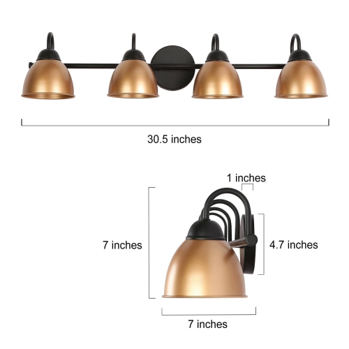 Modern Black Bathroom Vanity Light, 30.5 in. 4-Light Black and Gold Bell Bathroom Vanity Light