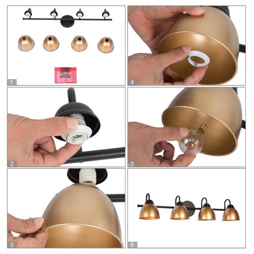 Modern Black Bathroom Vanity Light, 30.5 in. 4-Light Black and Gold Bell Bathroom Vanity Light