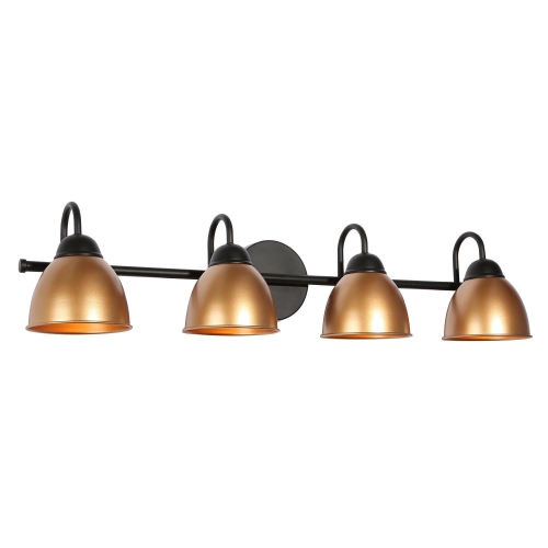 Modern Black Bathroom Vanity Light, 30.5 in. 4-Light Black and Gold Bell Bathroom Vanity Light