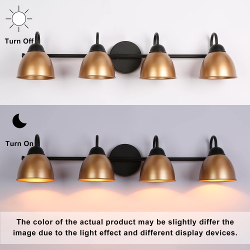 Modern Black Bathroom Vanity Light, 30.5 in. 4-Light Black and Gold Bell Bathroom Vanity Light