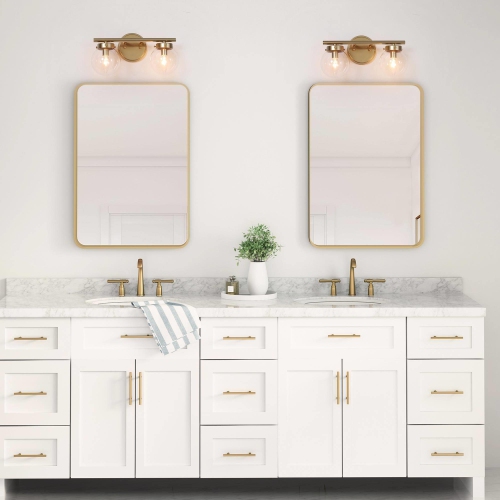 Modern Farmhouse Bathroom Vanity Light, 14-in 2-Light Gold Globe LED Modern/Contemporary Vanity Light