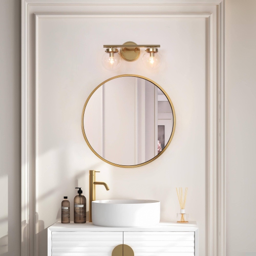 Modern Farmhouse Bathroom Vanity Light, 14-in 2-Light Gold Globe LED Modern/Contemporary Vanity Light