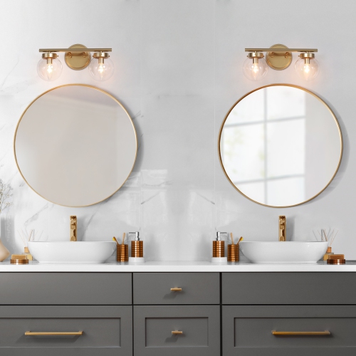 Modern Farmhouse Bathroom Vanity Light, 14-in 2-Light Gold Globe LED Modern/Contemporary Vanity Light