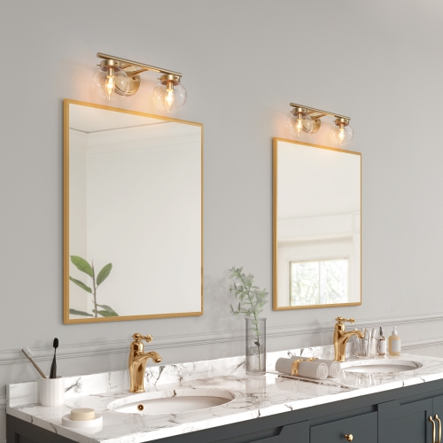 Modern Farmhouse Bathroom Vanity Light, 14-in 2-Light Gold Globe LED Modern/Contemporary Vanity Light