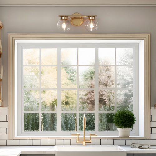 Modern Farmhouse Bathroom Vanity Light, 14-in 2-Light Gold Globe LED Modern/Contemporary Vanity Light