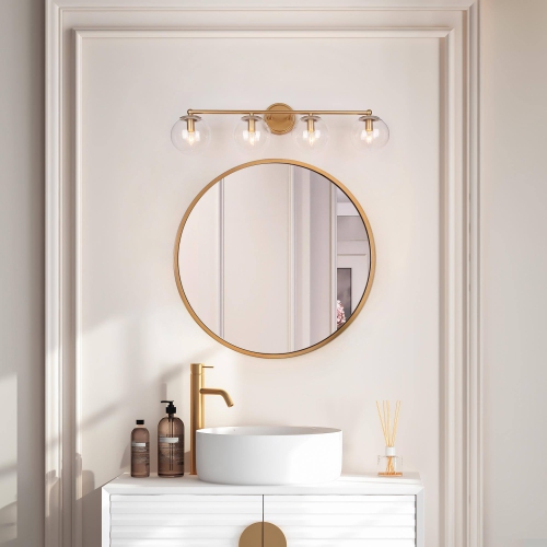 Modern Globe Bedroom Wall Lights, 29.5-in 4-Light Brass Gold In Globe Dimmable LED Modern/Contemporary Vanity Light