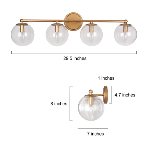 Modern Globe Bedroom Wall Lights, 29.5-in 4-Light Brass Gold In Globe Dimmable LED Modern/Contemporary Vanity Light