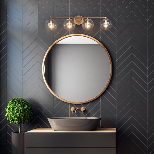 Modern Globe Bedroom Wall Lights, 29.5-in 4-Light Brass Gold In Globe Dimmable LED Modern/Contemporary Vanity Light