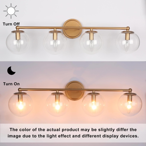 Modern Globe Bedroom Wall Lights, 29.5-in 4-Light Brass Gold In Globe Dimmable LED Modern/Contemporary Vanity Light