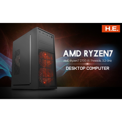 H.E. AMD Ryzen7 Desktop Computer, Ryzen7 2700 16 Threads, 4.10 GHz, 16GB DDR4, Geforce GT 710 2GB GDDR5, 512 GB SSD, USB 3, Win 10 Pro