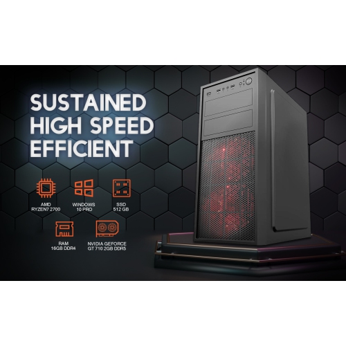 H.E. AMD Ryzen7 Desktop Computer, Ryzen7 2700 16 Threads, 4.10 GHz, 16GB DDR4, Geforce GT 710 2GB GDDR5, 512 GB SSD, USB 3, Win 10 Pro