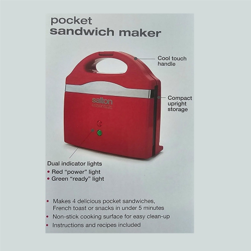 Salton Essentials - Compact Sandwich Grill with Non-Stick Cooking Surface, Red