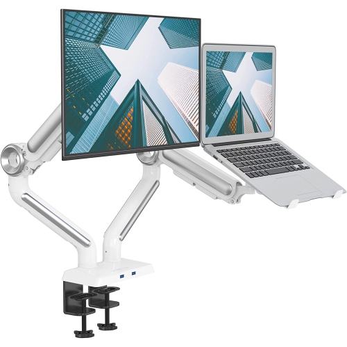 SHOPPINGALL Heavy Duty 2 in 1 Dual Monitor & Laptop Mount for 13 to 35 inch VESA Compatible Screens, Each Pneumatic Gas Spring Arm Supports up to