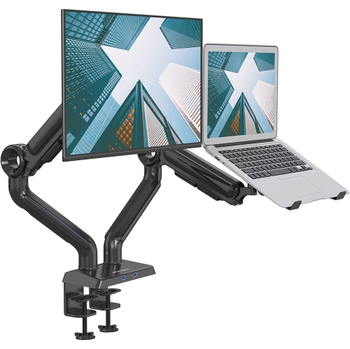 SHOPPINGALL Heavy Duty 2 in 1 Dual Monitor & Laptop Mount for 13 to 35 inch VESA Compatible Screens, Each Pneumatic Gas Spring Arm Supports up to