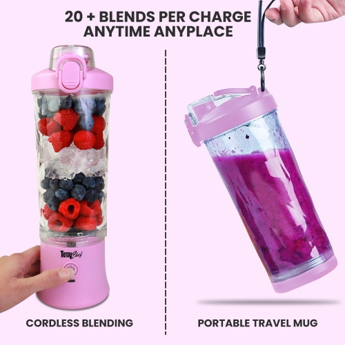 Total Chef Cordless Portable Blender, 20 oz Personal Blender, USB Rechargeable, Lilac