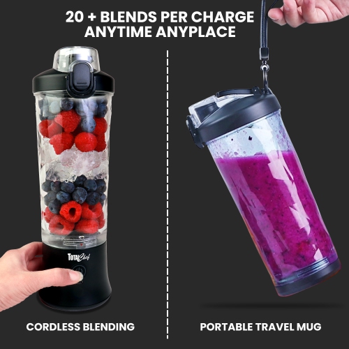 Total Chef Cordless Portable Blender, 20 oz Personal Blender, USB Rechargeable, Black