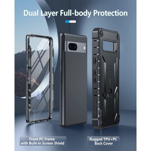 Google Pixel 7A Case: Military Grade Drop Proof Rugged Protective Cellphone Cover with Kickstand | Matte Textured Shockproof TPU Hybrid Bumper Phone