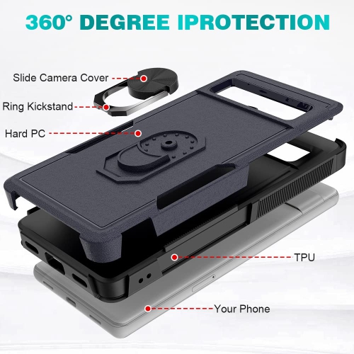 Google Pixel 7A Case, Military Grade Shockproof Protective Case, with Rotatable Kickstand Ring for Google Pixel 7A