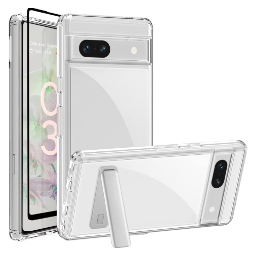HLD  Google Pixel 7A Case \w Kickstand, Pixel 7A Clear Case \w Metal Stand Tpu Bumper Acrylic Back Kickstand Shockproof Rugged Cover \w 1 Pack Pixel 7A