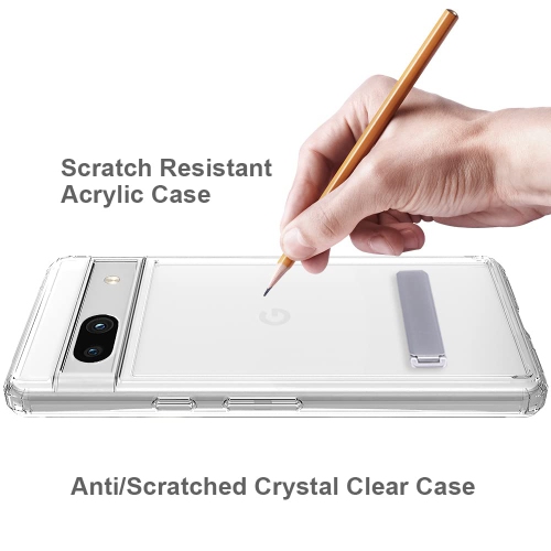 Google Pixel 7A Case with Kickstand,Pixel 7A Clear Case with Metal Stand TPU Bumper Acrylic Back Kickstand Shockproof Rugged Cover with 1 Pack Pixel