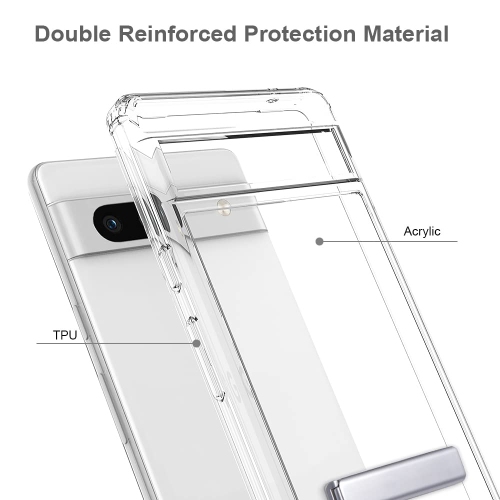 Google Pixel 7A Case with Kickstand,Pixel 7A Clear Case with Metal Stand TPU Bumper Acrylic Back Kickstand Shockproof Rugged Cover with 1 Pack Pixel