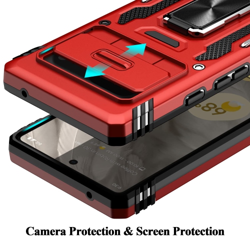 Google Pixel 7A Case,Multi-Functional Ultra Slim Pixel 7A Case with Sliding Camera Cover & Magnetic Kickstand Shockproof Protective Phone Case for